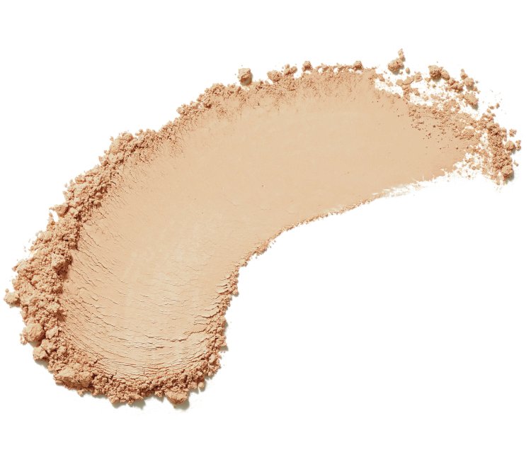 Viditelný je vzorek odstínu pudru Amazing Base Jane Iredale v odstínu Light Beige: Světlá béžová s teplým, broskvovým podtónem.