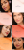 Na obrázku jsou představeny čtyři odstíny produktů z kolekce Just Kissed Lip and Cheek Stain značky Jane Iredale spolu s fotografiemi modelek, které je prezentují. Každý produkt kombinuje pečující vlastnosti s barvou.