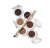 Pudry do stylizacji brwi marki jane iredale: Pięć okrągłych pudełeczek z białymi wieczkami, które są otwarte i ukazują różne odcienie pudrowych produktów do brwi — od jasnego beżu, przez ciepły brąz, aż po głęboki, ciemny brąz.