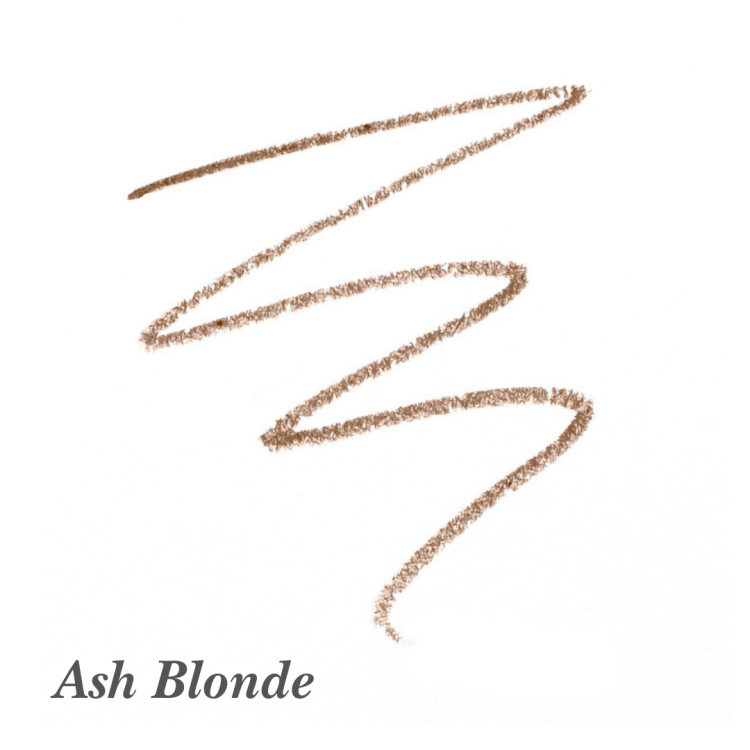 Próbka koloru kredki do brwi Jane Iredale PureBrow Shaping Pencil Ash Blonde – chłodny, jasny brąz wpadający w odcień popielaty. Idealny dla osób o jasnych, chłodnych włosach, które chcą naturalnie podkreślić brwi bez ciepłych tonów.