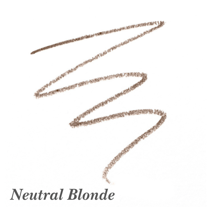 Próbka koloru kredki do brwi Jane Iredale PureBrow Shaping Pencil Neutral Blonde – neutralny, średni odcień blondu z delikatnym beżowym podtonem. Świetny dla jasnych i średnich blondynek, które szukają subtelnego, naturalnego efektu.