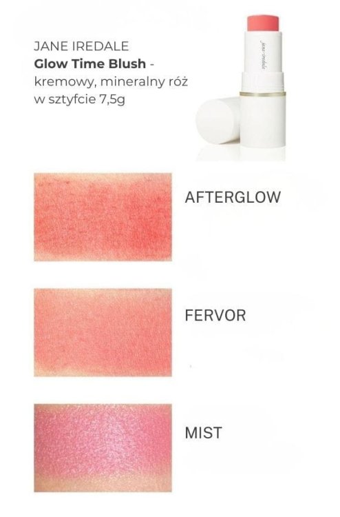 Na obrázku jsou vidět vzorky odstínů produktu Glow Time Blush Stick ve formě swatchů na ženském předloktí se světlým a středním tónem pleti.