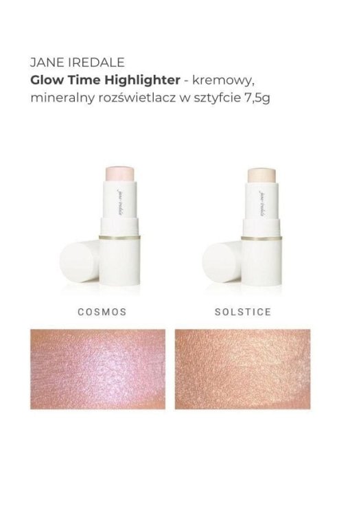 Na obrázku jsou vidět swatche odstínů produktu Glow Time Highlighter Stick na ženském předloktí se světlou a střední pletí.
