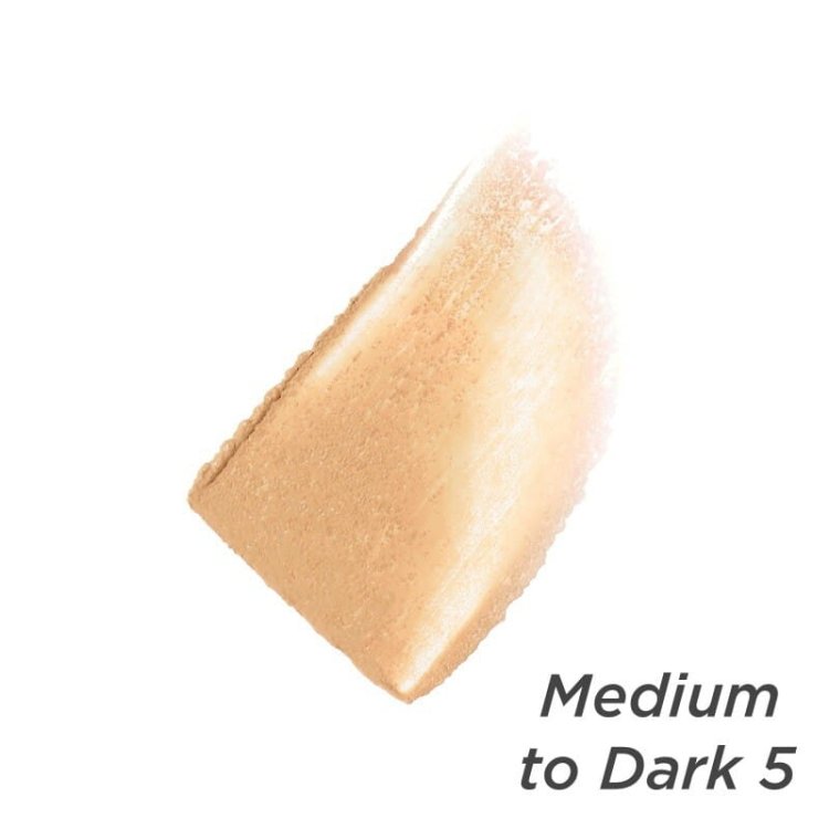 Vzorek make-upu v odstínu „Medium to Dark 5“. Jde o teplý tón s hlubokými zlato-hnědými podtóny. Odstín je určen pro osoby s hlubším, teplým tónem pleti, které potřebují hydratační a vyhlazující make-up.