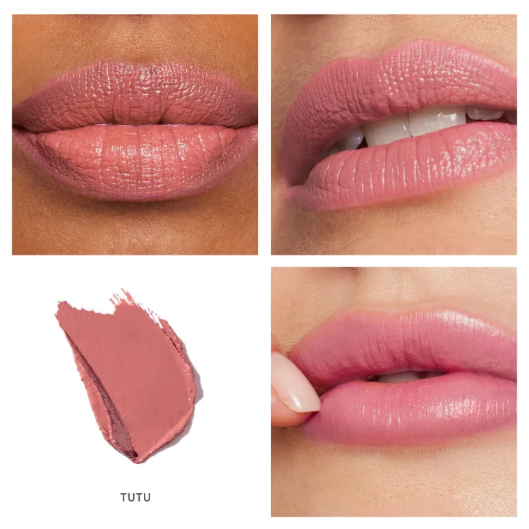 Na obrázku vidíme rtěnku Jane Iredale v odstínu Tutu. Jedná se o jemnou, chladnou růžovou. Subtilní a dívčí, ale zároveň výraznou. Skvěle se hodí pro každodenní nošení.