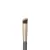 Fotografie zobrazuje detail hlavice štětce na korektor Jane Iredale Concealer Brush na bílém pozadí. Viditelná jsou hustá, mírně zkosená hnědá vlákna s bílými konečky, zasazená do zlaté objímky, která navazuje na šedou rukojeť.