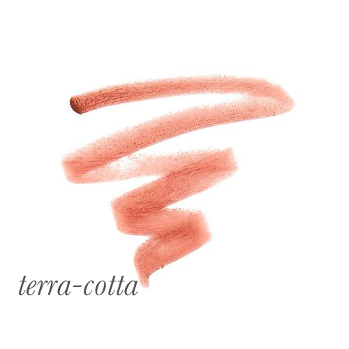 Ukázka barvy tužky Jane Iredale Lip Pencil Terra-Cotta. Cihlový, korálově-hnědý odstín. Skvělý pro osoby, které mají rády teplé, zemitě laděné barvy jemně zvýrazňující rty.